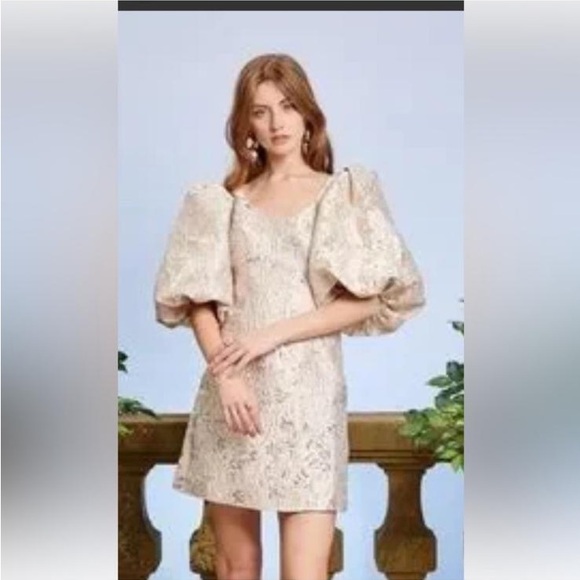Free People Sister Jane Cream Lace Mini Dress with Puff Sleeves - Picture 2 of 5